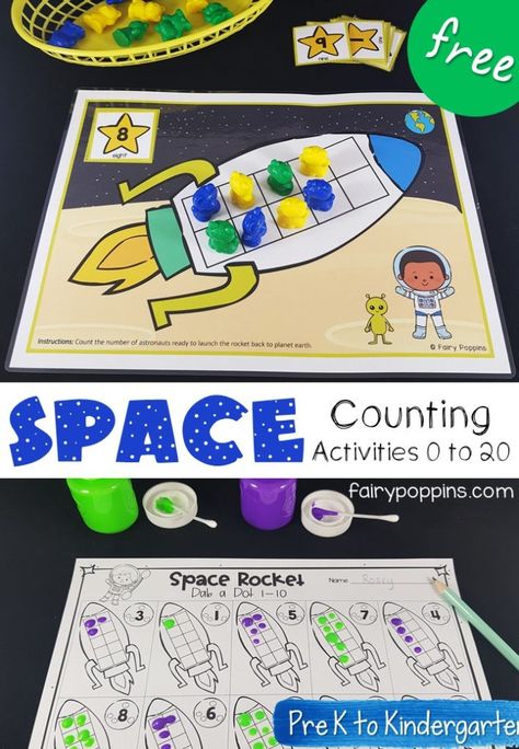 Space Counting Mats (0 to 20) Space Activities Preschool, Space Theme Preschool, Kindergarten Math Centers, Space Activities For Kids, Space Lessons, Space Preschool, Space Classroom, Space Unit, Outer Space Theme