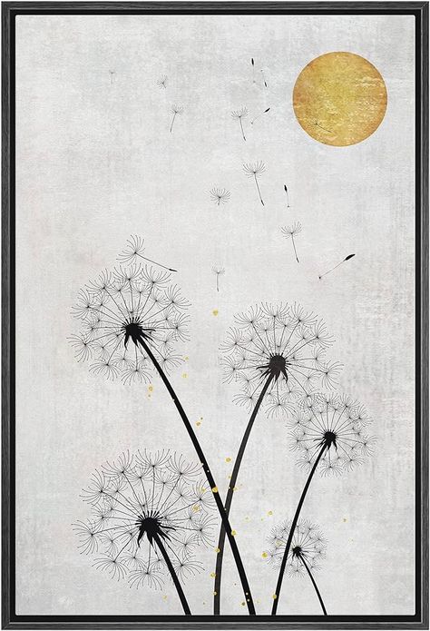 Amazon.com: wall26 Framed Canvas Print Wall Art Grunge Forest Country Dandelion Flowers Nature Wilderness Digital Art Modern Art Rustic Relax/Calm Multicolor for Living Room, Bedroom, Office - 24"x36" Black: Posters & Prints Farmhouse Wall Art Living Room, Wall Art Grunge, Modern Farmhouse Wall Art, Grunge Pastel, Dandelion Wall Art, Dandelion Art, Flower Silhouette, Dandelion Flower, Farmhouse Country