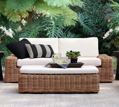 Pottery Barn Outdoor, Cheap Patio Furniture, Cheap Patio, Outdoor Wicker Furniture, Wicker Patio Furniture, Wicker Sofa, Modern Outdoor Furniture, Deck Furniture, Outdoor Wicker