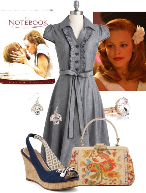 "Rachel McAdams in The Notebook" by my-pretend-closet on Polyvore The Notebook Outfits, Notebook Outfits, Notebook Costume, Romantic Kibbe, 40s Style Dresses, Theatrical Romantic, Movie Inspired Outfits, Dark Fairy, Rachel Mcadams