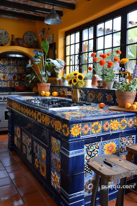 Mexican Tile Kitchen Ideas for Vibrant Spaces - Puqqu Talavera Kitchen, Mexican Tile Kitchen, Mexican Style Kitchens, Mexican Kitchen Decor, Latest Kitchen Designs, Modern Style Bedroom, Mexican Kitchens, Handcrafted Tile, Mexican Home Decor