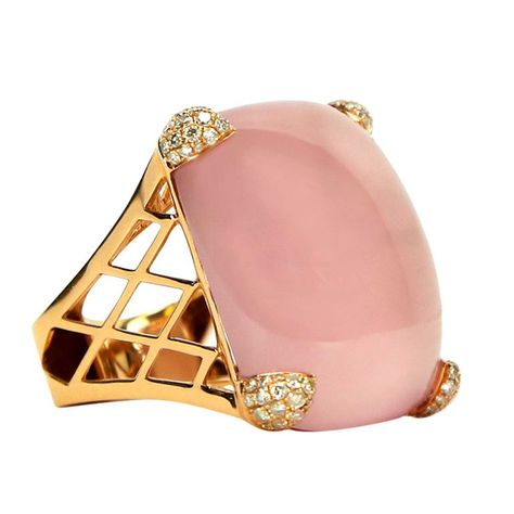 Coral Rings, Quartz Crystal Jewelry, Jewelry 3d, Pink And Gold Wedding, Pink Chalcedony, Vintage Cocktail Ring, 3d Printed Jewelry, Pearl And Diamond Earrings, Gold Cocktail Ring