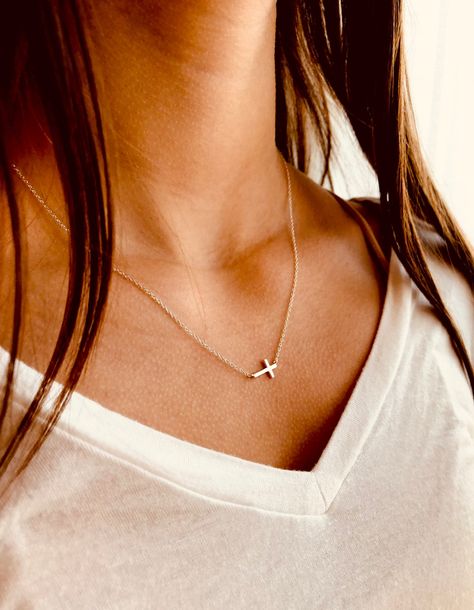 Mothers Gifts, Sideways Cross Necklace, Dainty Cross Necklace, Cross Necklace Sideways, Necklace Everyday, Sterling Silver Cross Necklace, Faith Jewelry, Necklace Cross, Mini Cross