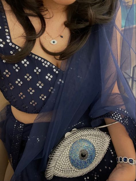 #indianwedding #desi #aesthetic #nazar #evileyejewelry #navyblue #lehenga Blue Desi Aesthetic, Lehenga Aesthetic, Navy Blue Lehenga, Indian Wedding Outfit, Blue Lehenga, Desi Aesthetic, My Vibe, Wedding Outfit, Indian Wedding