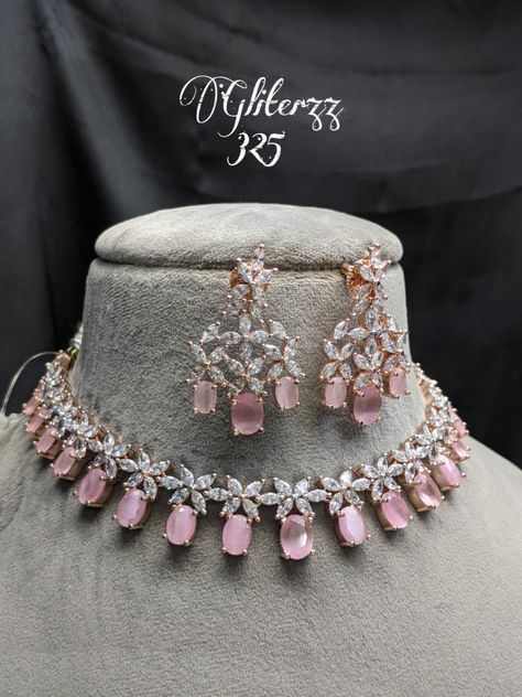 Ad Jwellary Design, Ad Jewellery Set Bridal, Pink Saree Jewellery, Ad Jewellery Set, Pink Diamond Jewelry, Western Jewellery, Pastel Jewelry, Bridal Necklace Designs, Indian Jewelry Earrings