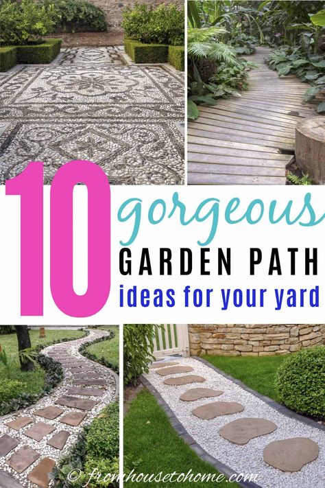 Garden Path Ideas: 10 Ways To Create A Beautiful Walkway | Garden Paths and Walkways Coastal Backyard, Front Garden Path, Garden Path Ideas, Stepping Stone Walkways, Gravel Walkway, Whimsical Diy, Stone Garden Paths, Stepping Stone Paths, Flagstone Walkway