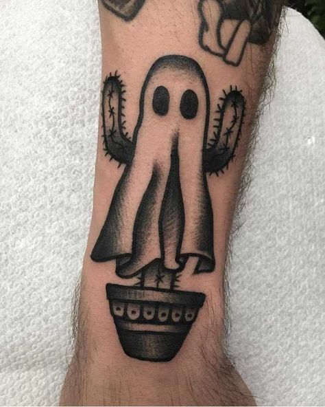 Blackwork style cactus-ghost tattoo on the forearm by Jeroen Van Dijk Traditional Tattoo Ufo, Arizona Tattoo, Tato Flash, Ufo Tattoo, Vegas Tattoo, Lantern Tattoo, Geometric Sleeve Tattoo, Cactus Tattoo, Ghost Tattoo