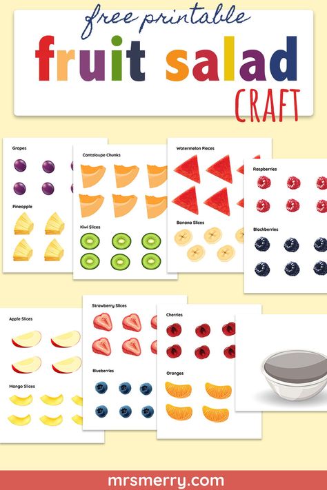 Make your own fruit salad. Cut, paste and create. Great as a classroom activity. #buildyourowncraft #kidsactivitiesprintables #papertoys #papercraftskids #teachercraftsforkids Fruit Salad Craft Preschool, Fruit Activities For Preschool Crafts, Food Activities For Preschool, Fruit Craft Ideas, Salad Craft, Letter D Crafts, Paper Fruit, Fruit Crafts, Fruit Salad Recipe