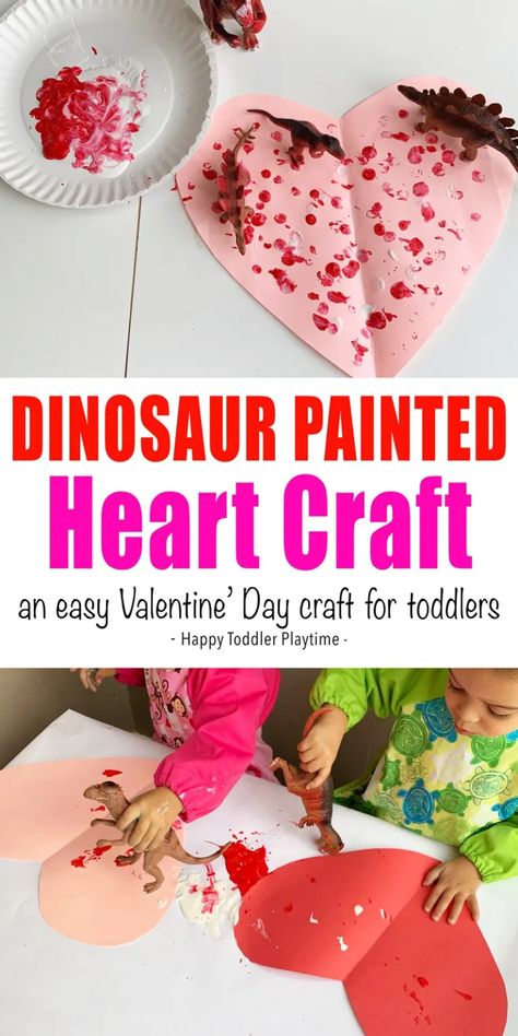 Dinosaur Painted Hearts Craft - HAPPY TODDLER PLAYTIME Craft Dinosaur, Preschool Valentines Activities, Toddler Valentine Crafts, Valentines Activities, Happy Toddler, Heart Craft, Arts And Crafts For Teens, February Crafts, Valentine's Day Crafts For Kids