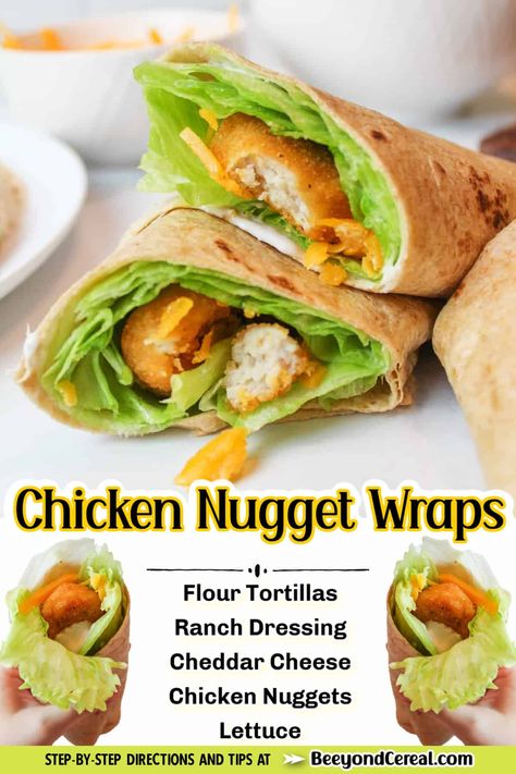 Simple Chicken Wrap Recipes, Chicken Nugget Wrap, Chicken Wraps Healthy, Caesar Wrap, Vegan Chicken Nuggets, Frozen Chicken Nuggets, Breaded Chicken Tenders, Chicken Wrap Recipes, Chicken Nugget Recipes