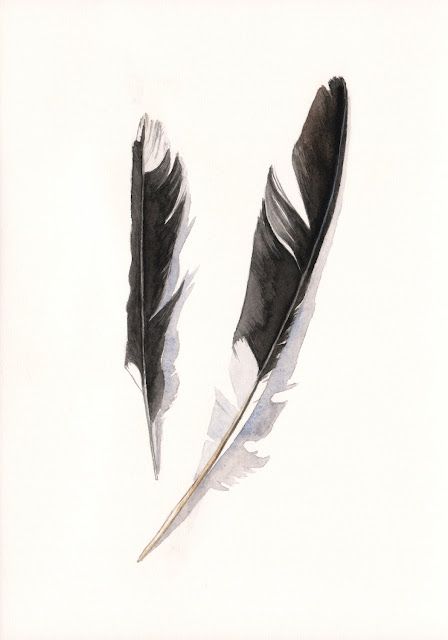 I Love Handmade: Magpie Feathers by Louise De Masi of Splodgepodge Magpie Feather, Rabe Tattoo, Magpie Art, Bluebird Painting, Owl Feather, Art Noir, Watercolor Feather, Feather Painting, Loose Watercolor