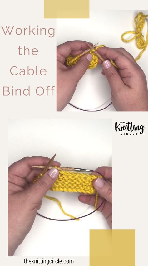 The cable bind off is perfect for any piece that uses the cable cast on method at the start of the project. In this video, Jen Lucas demonstrates how to work the cable bind off. The cable bind off is a wonderful way to end your knitting project and it complements the cable cast on method very well. It’s not an exact match for the cast on, but it creates a similar look and similar sturdiness. Matching Cast On And Bind Off, Knitting Bind Off, Cable Cast On Knitting, Knitting Edges, Knitting Tricks, Knitting Lessons, Knitting Circle, Knit Stitches For Beginners, Casting Off Knitting