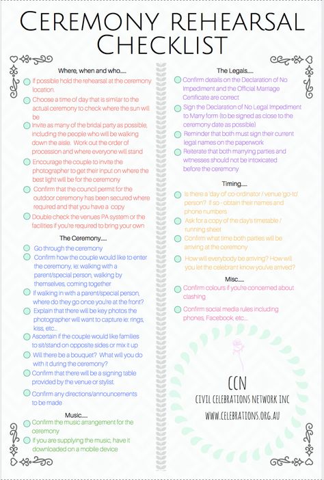 Ceremony Rehearsal Guide, Wedding Coordinator Rehearsal Checklist, Wedding Rehearsal Checklist, Ceremony Checklist, Wedding Ceremony Checklist, Processional Order, Wedding Planning Checklist Timeline, Spring Wedding Outfit, Wedding Planner Checklist