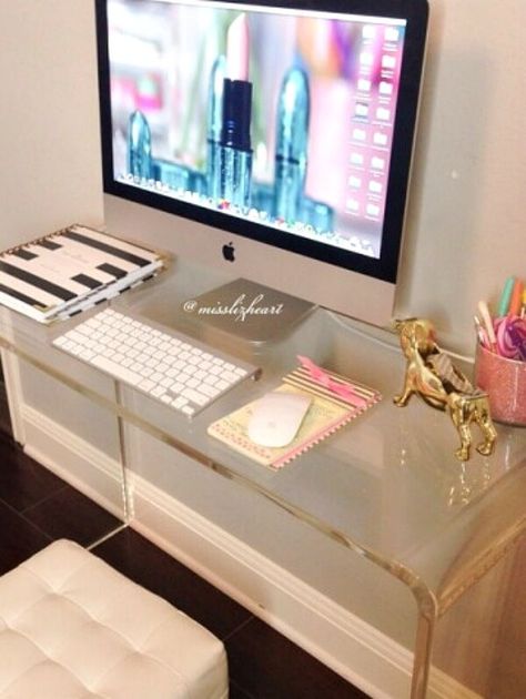 No Room For A Home Office? But Wait... · Cozy Little House Clear Desk, Ikea Hackers, Glam Room, Apartment Life, Makeup Room, A Desk, Office Inspiration, Beauty Room, Dream Rooms