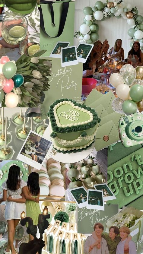 Quincenera Dresses, Quinceñera Dresses, Party Aesthetic, 14th Birthday, 12th Birthday, Aesthetic Collage, 18th Birthday, Green Aesthetic, Birthday Theme