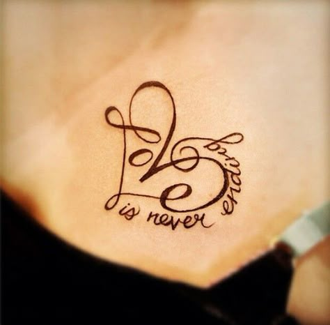 Love is never ending. Love Never Ends Tattoo, True Love Tattoo Ideas, Love Heart Tattoo, Forever Tattoo, Love Is Forever, Remembrance Tattoos, Heart Tattoos, Love Tattoo, Tasteful Tattoos