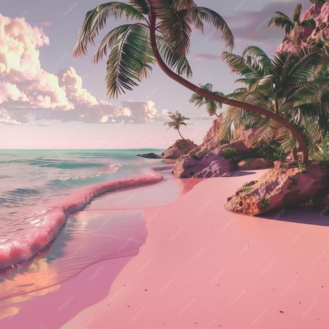 Tropical Island Aesthetic, Island Princess, Island Aesthetic, Pink Island, Fantasy Island, Technology Icon, Pink Beach, House Vector, Princess Aesthetic