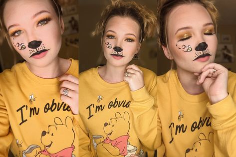 Pooh Bear Face Paint, Winnie The Pooh Makeup Ideas, Winnie The Pooh Eye Makeup, Winnie The Pooh Face Makeup, Winnie The Pooh Hairstyle, Winnie The Pooh Makeup Looks, Piglet Makeup Winnie The Pooh, Tigger Make Up, Winnie The Pooh Inspired Makeup