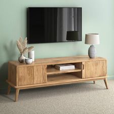 TV Units & Entertainment Consoles | Temple & Webster Solid Oak Tv Unit, Wood Tv Unit, Oak Tv Unit, Tv Unit Decor, Tv Units, Wood Tv, Tv Unit Design, Tv Furniture, Living Room Collections