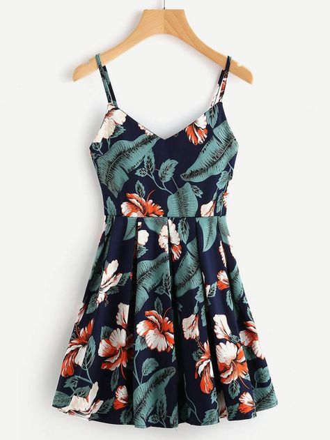 Free Returns ✓ Free Shipping On Orders $49+ ✓. Leaf Floral Print Random Box Pleat Cami Dress- Women Dresses at SHEIN. Tropical Print Dress, Natural Clothing, Teen Fashion Outfits, Trendy Dresses, Cami Dress, Outfit Idea, Summer Dresses For Women, Teen Fashion, Editorial Fashion