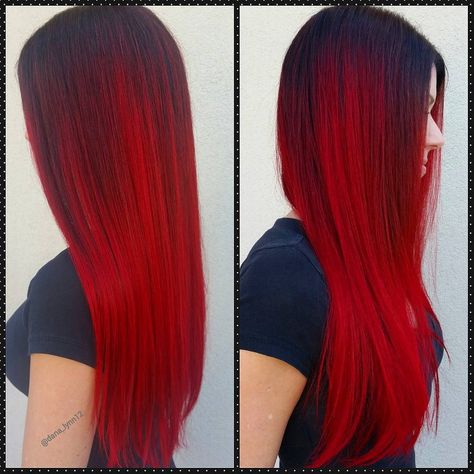 ""Shes my cherry pie!" Doesnt this fierce red make you wanna sing out loud?!?!? We cant get enough of this beautiful creation done by Tribe Admin and…" Red Ombre Hair, Brazilian Straight Human Hair, Bright Red Hair, Shadow Root, Bright Hair Colors, Red Highlights, Long Red Hair, Ombré Hair, Bright Hair