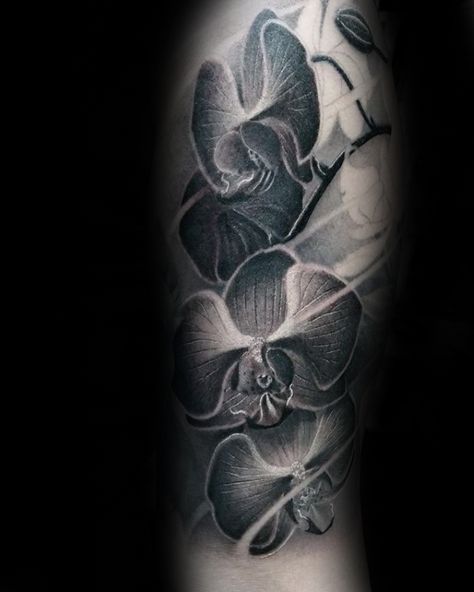 Cool Orchid Tattoo Inspiration For Guys On Forearms Orchid Tattoos, Orchid Flower Tattoos, Orchid Tattoo, Flower Tattoo Drawings, Skeleton Hand Tattoo, Geometric Sleeve, Plant Tattoo, Flower Tattoo Sleeve, Wrist Tattoo