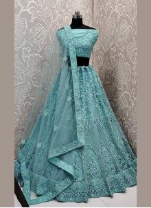 Buy Embroidered Net Sea Green Designer A Line Lehenga Choli Online Indian Outfits Lehenga, Wedding Lehenga Designs, Lehnga Dress, Blue Lehenga, Lehenga Choli Online, Indian Gowns Dresses, Ghagra Choli, Party Wear Lehenga, Designer Lehenga