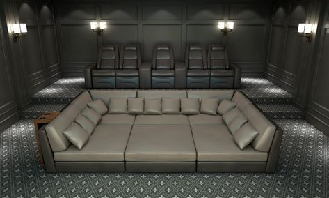 Bed Cinema, Sunken Bed, Theater Couches, Movie Couch, Cinema Room Design, Couch Beds, Theater Sofa, Theater Furniture, U Shaped Couch