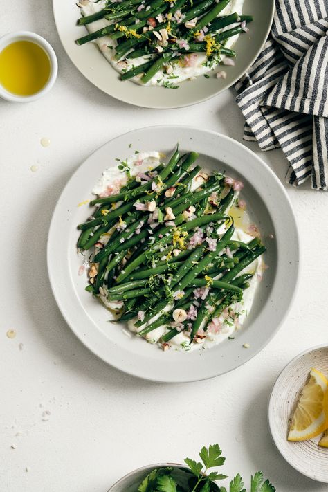 Green beans with whipped feta Green Beans With Whipped Feta, Green Beans Salads, Green Beans Whipped Feta, Green Beans Feta, Whipped Feta Green Beans, Feta Beans, Green Beans With Feta, Breakfast Burritos Frozen, Veggie Bites