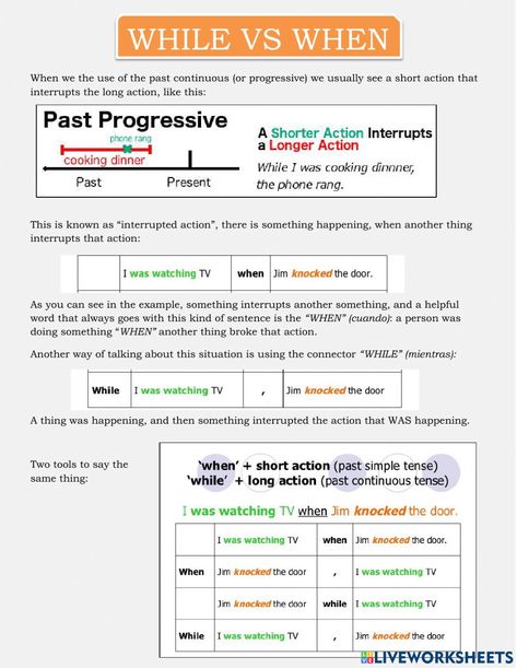 While And When Worksheet, Kinds Of Sentences, Tenses English, Regular Verbs, English Activities, English Learning, Online Activities, School Subjects, Learning Tools