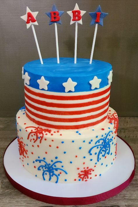 4th of July Themed Birthday Cake KABLcakes Firecracker Cake, Firecracker Birthday Cake, Patriotic Birthday Cake, 4th Of July Birthday Cake, Fourth Of July Cake, Cake Decorating Party, Patriotic Cake, Fourth Of July Cakes, Graduation Party Cake