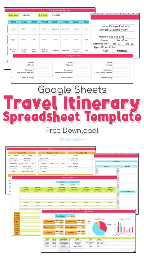 Google Sheets Travel Itinerary Spreadsheet Template - free download. Cruise Itinerary Template Free, Travel Schedule Template, Vacation Itinerary Template Free, Free Travel Itinerary Template, Itinerary Template Free, Google Sheets Templates, Vacation Itinerary Template, Budget Spreadsheet Template, Chicago Vacation