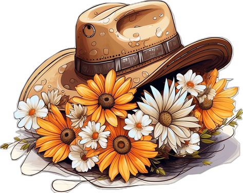 Cowboy Hat With Flowers, Floral Png, Craft Stash, Sunflower Tattoo, Country Western, Cowboy Hat, Clipart Images, Cowgirl Boots, Png Clipart