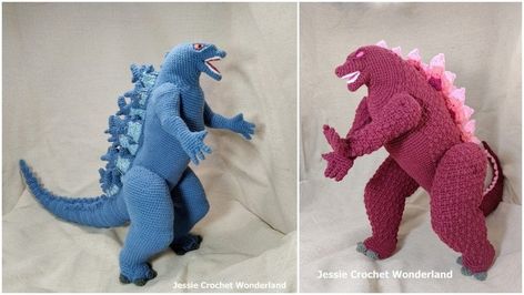 Crochet Godzilla Amigurumi, Godzilla Crochet Pattern Free, Godzilla Crochet Pattern, Crochet Godzilla, Crochet Xmas Gifts, Godzilla Monsterverse, Crochet Hack, Crochet Idea, Dragon Year