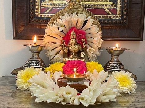 Laxmi Devi Muggulu, Kalasham Decoration, Gauri Decoration, Laxmi Pooja, Kalash Decoration, Puja Decor, Ganesh Chaturthi Decoration, Pooja Decor, Home Flower Decor