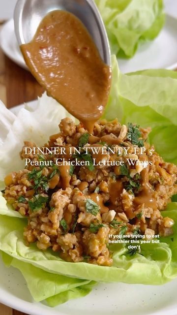 Nicole Keshishian Modic | KALEJUNKIE® on Instagram: "Save and FOLLOW @kalejunkie for more! PEANUT CHICKEN LETTUCE WRAPS for Episode 5 of my DINNER IN 20 series, where I show you how to make healthy, high protein, nourishing, restaurant quality dinners in 20 minutes or less! This is one of my new favorite recipes—the ground chicken is tossed in a creamy and tangy peanut garlic sauce and then wrapped in lettuce for a low carb dinner in a pinch! Get ready for your new favorite weeknight meal and as always - tag me when you make it, so I can repost!!! ⁣ ⁣ Makes 4-6 servings⁣ SAUCE INGREDIENTS:⁣ 1/4 cup low sodium soy sauce or coconut aminos⁣ 1/2 cup creamy peanut butter⁣ 1 lime, juiced⁣ 2 tsp chili garlic paste, or more to taste⁣ 1 tb coconut sugar⁣ 2 tsp ground ginger⁣ 1/4 cup water, to thin Peanut Chicken Lettuce Wraps, Chili Garlic Paste, Vegetarian Soup Recipes, Coconut Aminos, Peanut Chicken, Chicken Lettuce Wraps, Carb Dinner, White Bean Soup, Low Sodium Soy Sauce