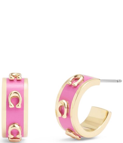 From COACH, these earrings feature:Huggie hoop earringsBrass/enamelTitanium post-closure Includes signature COACH jewelry pouchApprox. 0.6" L x 0.25" W x 0.4" DiameterImported. 19 Birthday Gifts, Trending Gold Earrings, Things To Add To Your Wishlist, Circular Things, Christmas List Inspo, Cute Gold Jewelry, Good Gifts For Friends, Mini Gold Hoops, Amazon Earrings