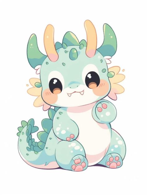 Cute Chibi Mythical Creatures, Cute Dragons Art, Chibi Dragon Drawing, Dragon Cute Drawing, Chibi Creatures, Kawaii Dragon, Chibi Dragon, Dragon Cartoon, Dragon Bird