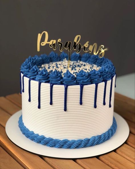 Birthday Cake For Papa, Blue Baby Shower Cake, Round Birthday Cakes, 19th Birthday Cakes, Blue Birthday Cakes, Birthday Cake Designs, White Birthday Cakes, Dad Birthday Cakes, Birthday Cake Decorating Ideas