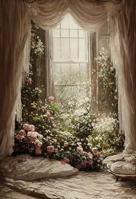 Spring Fantasy Aesthetic, Classic Paintings Romantic, Room Full Of Flowers, Classic Background, Classic Fantasy, Fantasy Rooms, Inner Landscape, Salad Healthy, Ipad Background