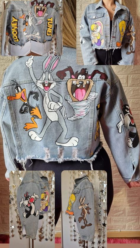 Disfraz Lilo Y Stitch, Denim Jacket Diy Paint, Jean Jacket Design, Lilo En Stitch, Denim Diy Clothes, Painted Clothes Diy, Diy Denim Jacket, Denim Crafts Diy, Haine Diy