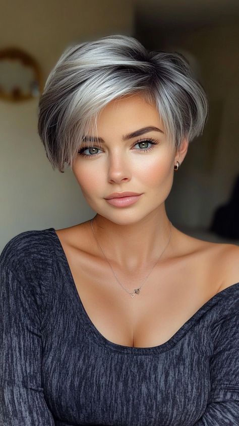 💫🦋 Elevate the Dreamy Gray Balayage Stylish Short Hairstyles for Women Over 50 | Professional Pixie Hair Color, Gray Balayage, Grey Highlights, Hair Maintenance Tips, Hairstyles For Women Over 50, Hair 2024, Pixie Hair, Voluminous Hair, Short Styles