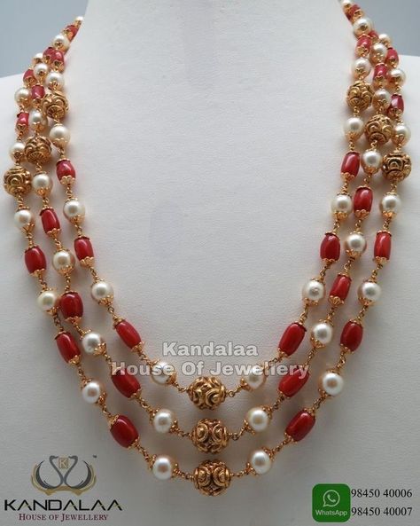 Coral Pearl Jewelry, Coral Pearl Necklace, Coral And Pearl Beads Jewellery, Coral Gold Necklace, Coral Beads Jewellery Designs, Coral And Pearl Necklace, Coral Gold Jewellery, Pagadalu Necklace, Pagadala Haram Designs