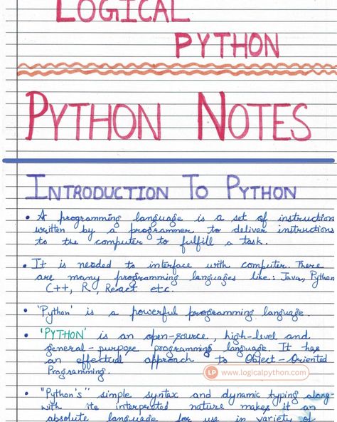 Python Notes, Coding Notes, Engineering Website, Python Coding, Python Code, Coding Bootcamp, Python Programming, Handwritten Notes, Syntax