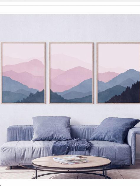 Three Canvas Painting, Multi Canvas Painting, Neutral Landscape, Abstract Mountains, Mountains Wall Art, Wall Art Above Bed, Mountain Artwork, Art Above Bed, Boho Painting