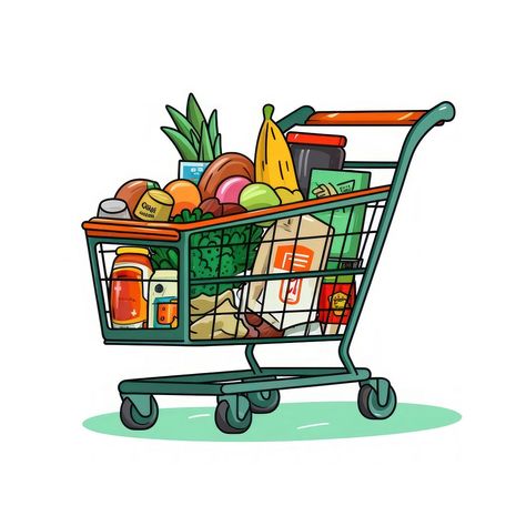 Shopping cart cartoon basket plant. | premium image by rawpixel.com / Nardsucha Grocery Cart Drawing, Shopping Cart Drawing, Supermarket Drawing, Shopping Animation, Carrot Drawing, Ux Project, Supermarket Logo, Blue Room Decor, Basket Plant