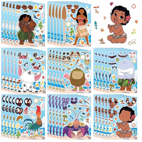 PRICES MAY VARY. What You Get: Package includes 40 sheets Moana theme make your own stickers, 8 different character styles design, 5 sheets of each character, enough quantity for kids birthday party supplies. Quality Material: Moana theme DIY face stickers are made of high-quality paper with protective film, easy to stick and peel, bright color and not easy fade, waterproof and safety to use. Each sheet sticker size approx. 8.26 * 5.7 inches, full of princess elements, kids will love it. Fun Par Moana Birthday Party Favors, Moana Second Birthday Party, Moana Party Favors Bags, Moana Birthday Party Ideas Cricut, Moana Birthday Party Favors Bags, Moana Birthday Gift Bag Ideas, Moana Birthday Shirts For Family, Moana Theme Birthday, Kids Party Gift