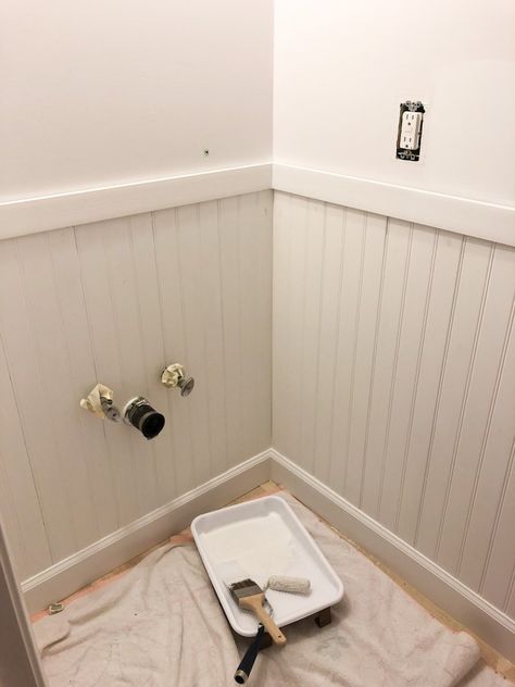 Our DIY Powder Room Remodel: Before & After - SC's Scoop. B Beadboard Powder Room Ideas, Beadboard Powder Room, Wallpaper Wainscoting, Diy Powder Room, Powder Bathroom Ideas, White Beadboard, Powder Room Remodel, Going Back To Work, Old Sink