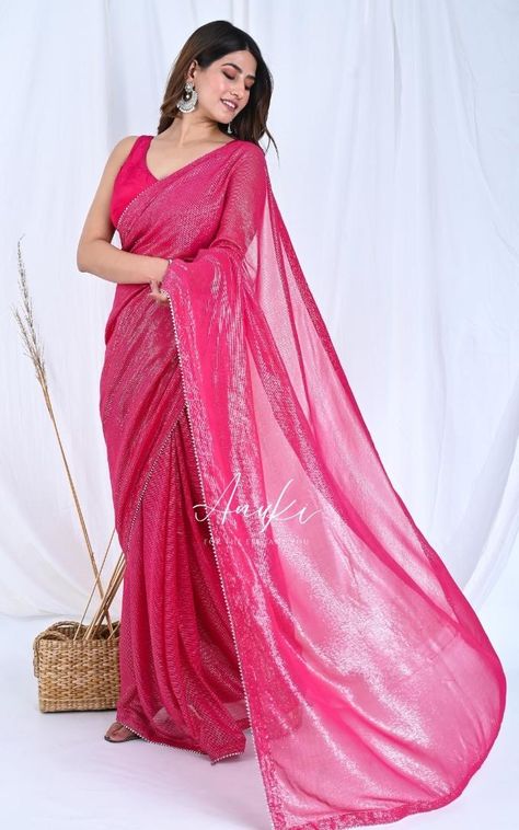 Pink Cocktail Saree Flowy Saree, Cocktail Saree, Sleeveless Blouse Designs, Pink Cocktails, Royalty Aesthetic, Pink Cocktail, Saree Design, Blouse Material, Fancy Sarees