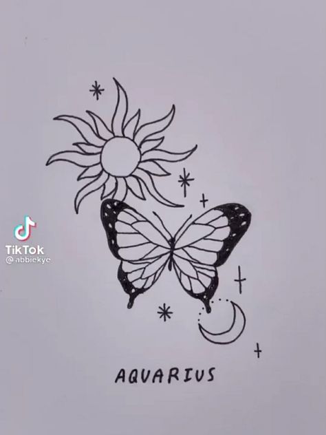 Moon And Sun Tattoo, Tattoo Cute, Butterfly Moon, Sun Tattoo Designs, Tattoos Inspo, Piercings Ideas, Aquarius Tattoo, L Tattoo, Cute Hand Tattoos